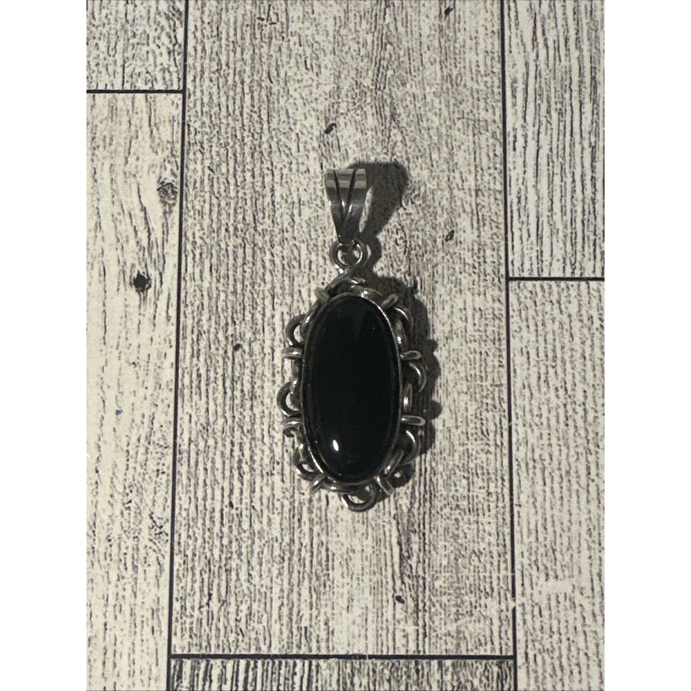 Black Onyx Pendant Necklace Sterling Silver Brutalist Modernist Artisan Vtg